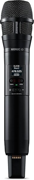 Shure SLXD2/N8CB Handheld Wireless Transmitter with Nexadyne 8/C Cardioid Dynamic Microphone Capsule, Black, Band H55 (514-558 MHz), Action Position Back
