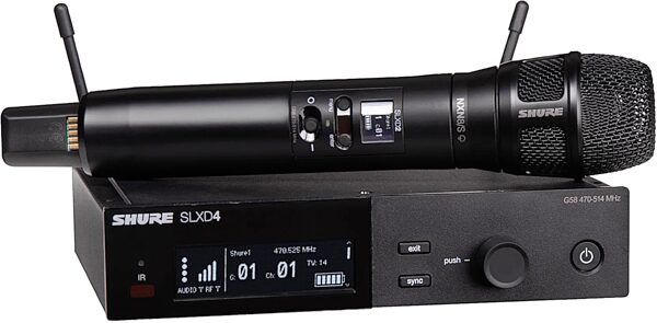 Shure SLXD24 Wireless System with Nexadyne 8/S Supercardioid Dynamic Microphone, Black, Band G58, Action Position Back