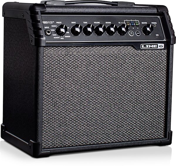 Line 6 Spider V 20 MkII Guitar Combo Amplifier (20 Watts, 1x8"), New, Angled Side