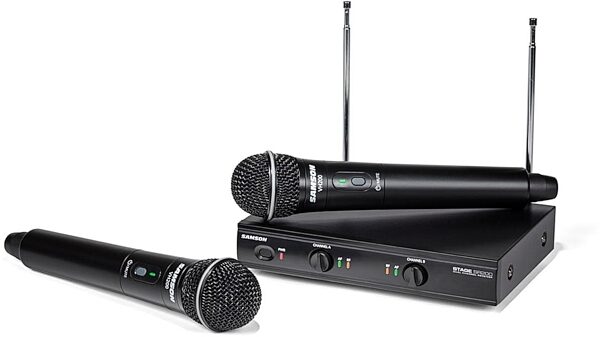 Samson Stage 200 Dual-Channel Handheld VHF Wireless Microphone System, Black, Band A, Main