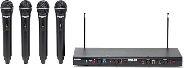 Samson Stage 412 Quad-Channel Handheld VHF Wireless Microphone System, New, Action Position Back