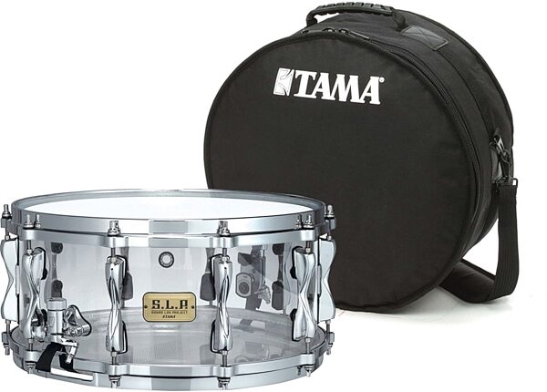 Tama Limited SLP Clear Acrylic Snare Drum, snare-and-bag