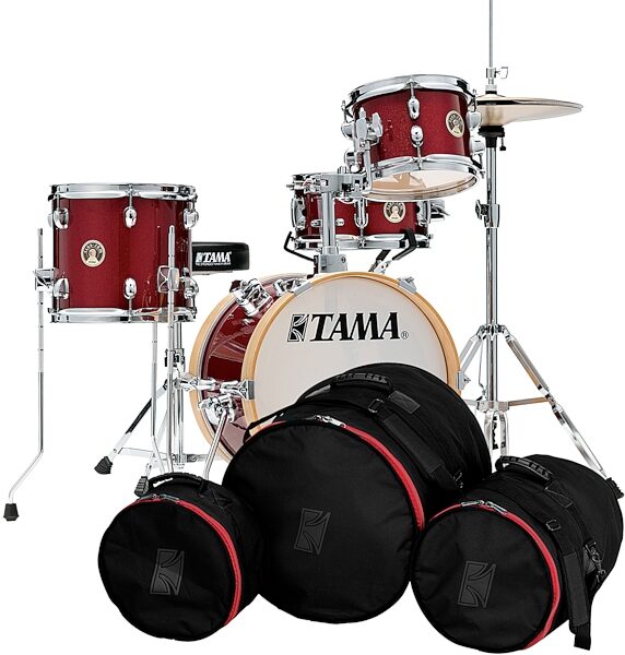 Tama LJK44S Club-JAM Flyer Drum Shell Kit, 4-Piece, Candy Apple Red, with Tama Standard Drum Bag Set for Club JAM Flyer, pack