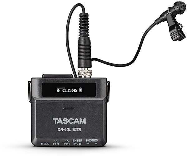 TASCAM DR-10L Pro 32-Bit Float Field Recorder (with Lavalier Microphone), Black, with 16GB micro SD Card, Action Position Back