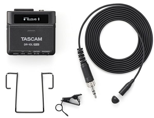 TASCAM DR-10L Pro 32-Bit Float Field Recorder (with Lavalier Microphone), Black, Contents
