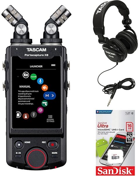 TASCAM Portacapture X8 Multi-Track Recorder, With Headphones and 16GB microSD Card, Action Position Back