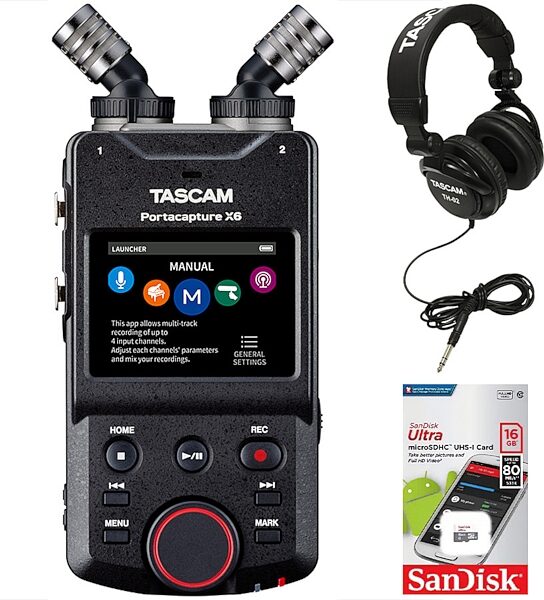 TASCAM Portacapture X6 6-Track Digital Audio Recorder, With 16GB micro SD Card, Action Position Back