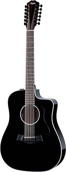 Taylor 250ce Plus Grand Auditorium Acoustic-Electric Guitar, Black, Action Position Back