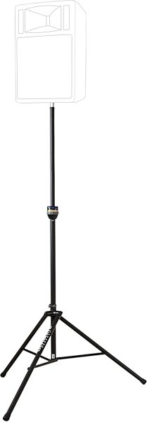 Ultimate Support TS-99B TeleLock Series Tall Speaker Stand, Black, In Use Example