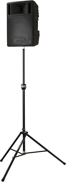 Ultimate Support TS-99B TeleLock Series Tall Speaker Stand, Black, In Use