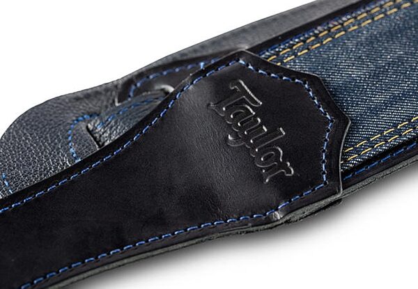 Taylor Blue Denim Guitar Strap, Navy Edge, 2.5 inch, Action Position Back