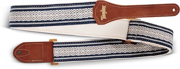 Taylor 2" Academy Jacquard Leather Guitar Strap (with Amber Buckle), White/Blue, Amber Buckle, Action Position Back