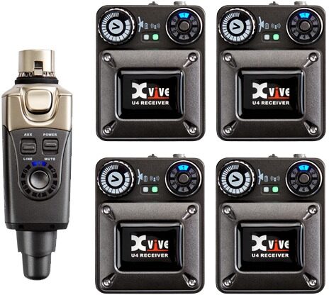 Xvive U4R4 Digital Wireless Quad Receiver In-Ear Monitor System, With 4 Pairs SE215-CL Earphones, R4 Set