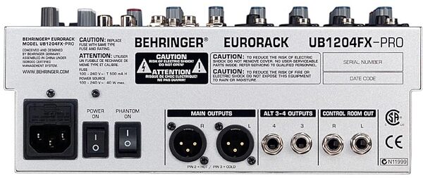 Behringer UB1204FX Pro Eurorack 12 Input Mixer with FX, Rear