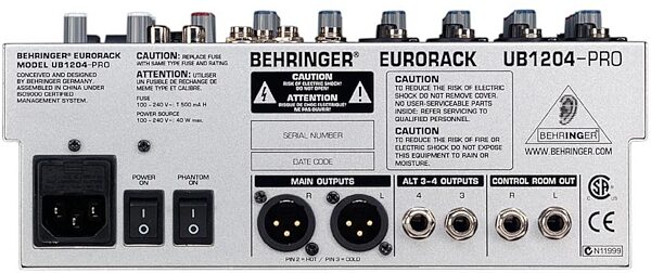 Behringer UB1204 Pro Eurorack 12 Input Mixer, Rear