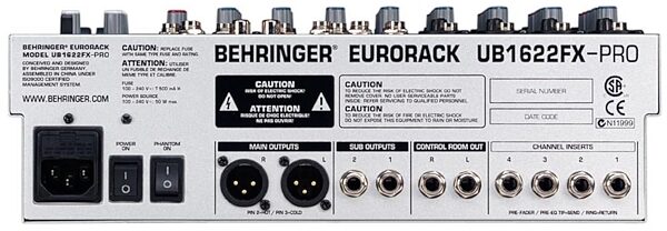 Behringer UB1622FX Pro Eurorack 16 Input Mixer with FX, Rear