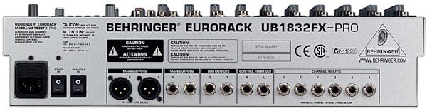 Behringer UB1832FX Pro Eurorack 18 Input Mixer with FX, Rear