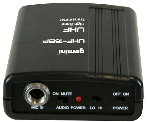 Gemini UHF116HL Headset and Lavalier Wireless Microphone System, Transmitter Top