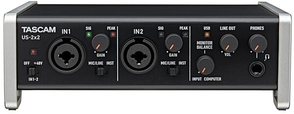 TASCAM US-2X2 USB Audio and MIDI Interface, Front