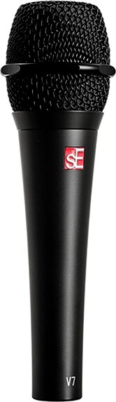 sE Electronics V7 Handheld Supercardioid Dynamic Vocal Microphone, Black on Black, Angled Front