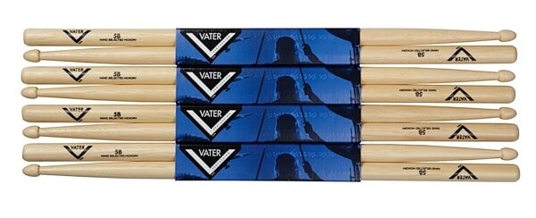 Vater Hickory Drumsticks, 5B, Wood Tip, 3-Pack with 1 Free Pair, view