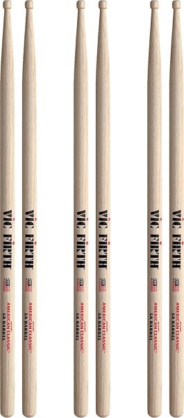 Vic Firth American Classic 5A Wood Barrel Tip Drumsticks, 3-Pack, pack