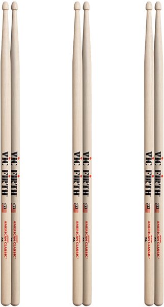 Vic Firth American Classic 7A Drumsticks, Wood Tip, 3 Pairs, pack