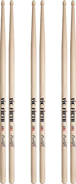Vic Firth American Concept Freestyle 7A Wood Drumsticks, Wood-Tip, 7A, 3-Pack, pack