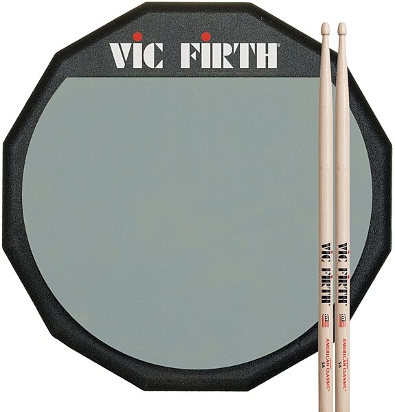 Vic Firth Soft Surface Practice Pad, 12 inch, PAD12, Single Sided, with Sticks, pack