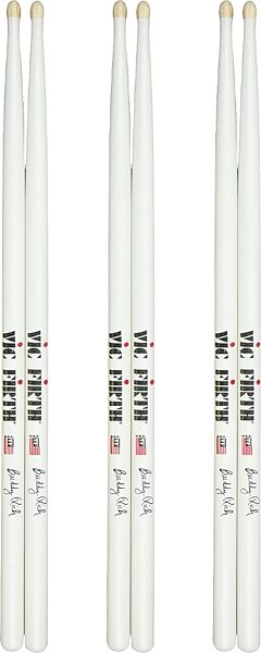 Vic Firth Buddy Rich Drumsticks, White, Wood-Tip, 3-Pack, pack