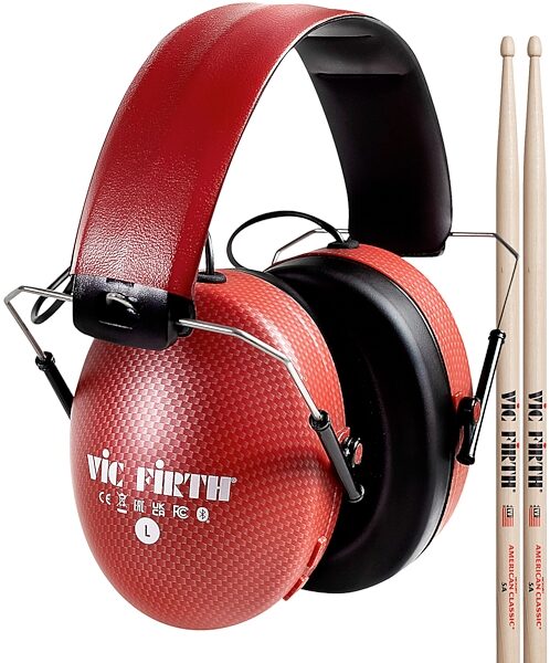 Vic Firth Bluetooth Isolation Headphones, Red, with Pair of 5AW Sticks, pack