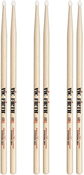 Vic Firth American Classic Extreme 5A Drumsticks, Nylon Tip, 3-Pack, pack