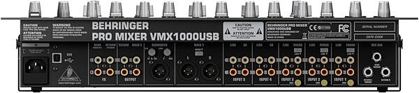 Behringer VMX1000USB Pro 7-Channel DJ Mixer with USB, Rear