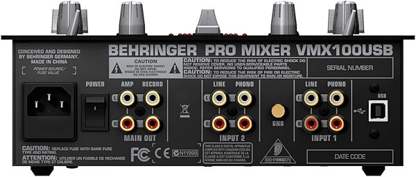 Behringer VMX100USB Pro 2-Channel DJ Mixer with USB, Rear