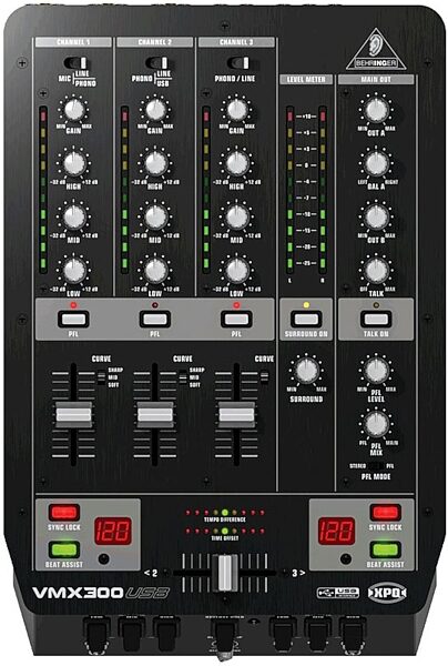 Behringer VMX300USB Pro 3-Channel DJ Mixer with USB Audio Interface, Main