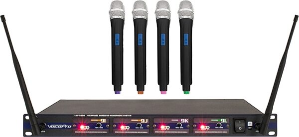 VocoPro UHF-5800 4-Channel Handheld Wireless Microphone System (with Gig Bag), Pack 11, Frequency Bands 9I, 9J, 9K, 9L, Action Position Back