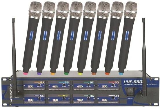VocoPro UHF-8800 Pack 10-Channel Wireless Microphone System (with Gig Bag), New, Action Position Back