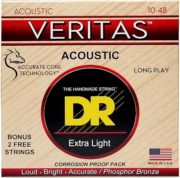 DR Strings Veritas Coated Core Technology Acoustic Guitar Strings, Extra Light, 10-48, view