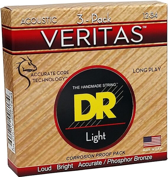 DR Strings Veritas Coated Core Technology Acoustic Guitar Strings, Medium, 13-54, 3-Pack, view