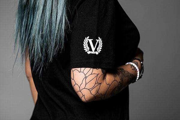 Victory Copper T-Shirt, Black with Small Logo, Small, Action Position Back
