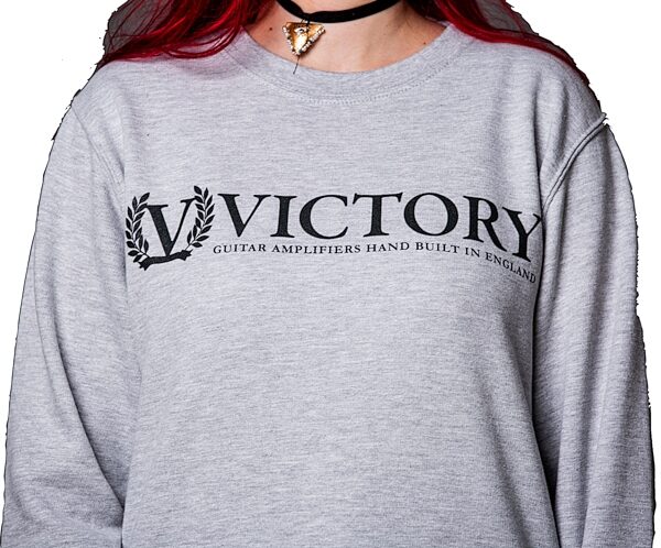 Victory Crewneck Sweatshirt, Grey with Black Logo, Small, Action Position Back
