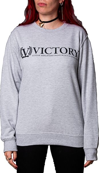 Victory Crewneck Sweatshirt, Grey with Black Logo, Small, Action Position Back