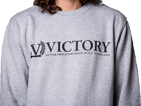 Victory Crewneck Sweatshirt, Grey with Black Logo, Small, Action Position Back
