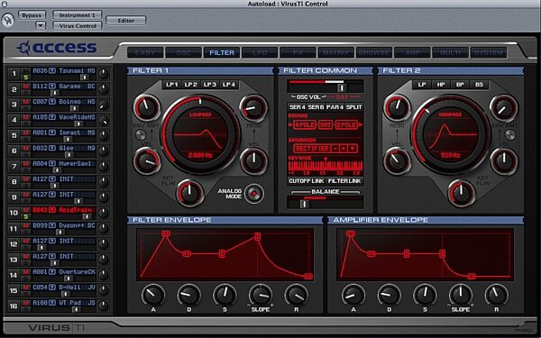 Access Virus TI Desktop Integrated Modeling Synth, Filter Control