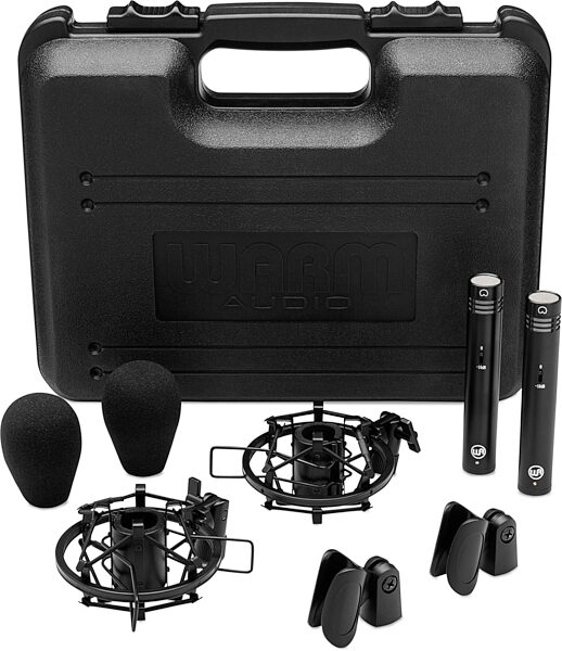 Warm Audio WA-84 Small-Diaphragm Condenser Microphone, Black, Stereo Pair, Main with all components Front
