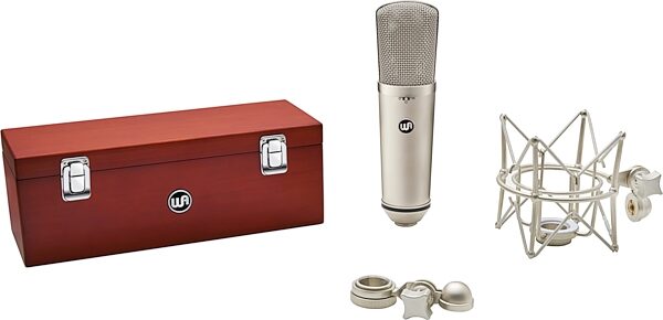 Warm Audio WA-87 R2 Large-Diaphragm Condenser Microphone, Nickel, Main with all components Front