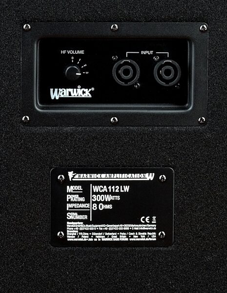 Warwick Lightweight 1x12 Bass Speaker Cabinet, Rear Panel