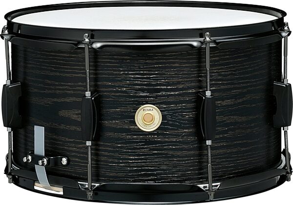 Tama Woodworks Snare Drum, Black on Black Oak, 8x14&quot;, Action Position Back