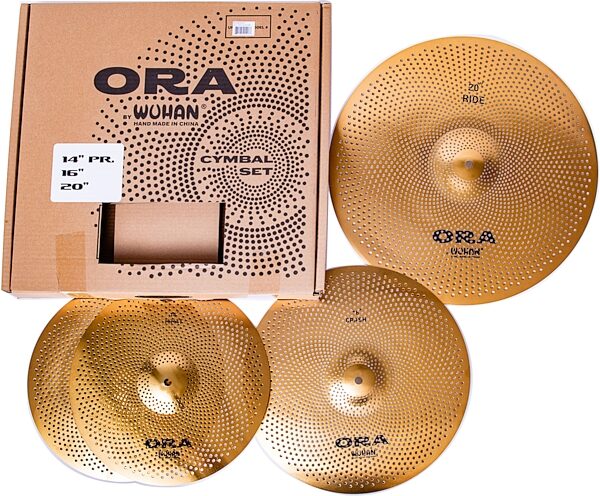 Wuhan ORA Reduced Audio Cymbal Set, 14 inch Hi-Hats, 16 inch Crash, 20 inch Ride, Action Position Back