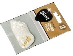 Gibson White Pearloid Picks, White, Heavy, 12 Pack, Action Position Back